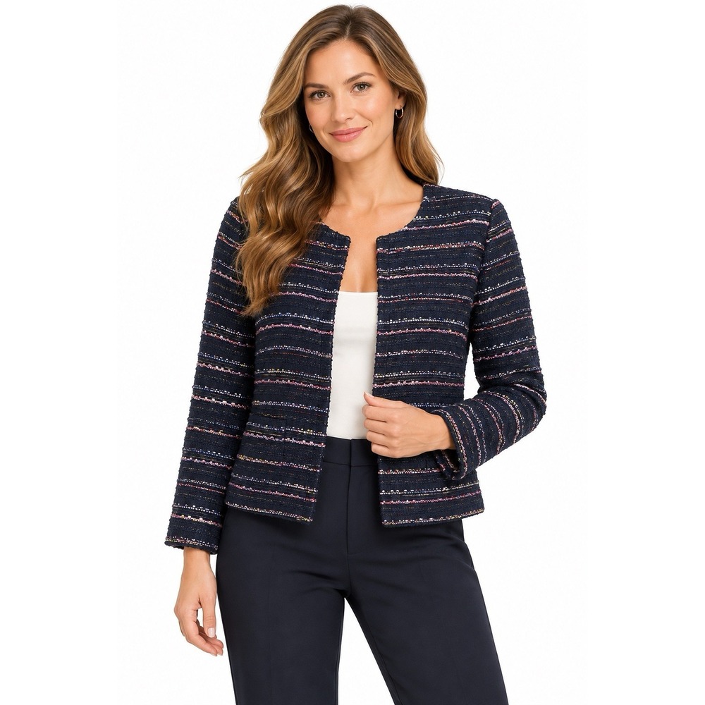 Talbots Plus 14W Navy Tweed Boucle Blazer Jacket Multicolor Preppy Career Chic